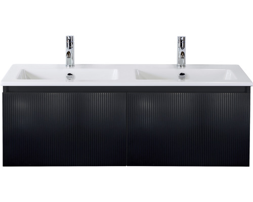 Badmöbelset 2-teilig Doppelbadmöbel Sanox Frozen 3D BxHxT 121 x 42 x 46 cm Frontfarbe schwarz matt mit Waschtisch Keramik weiß 75740432