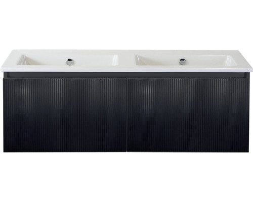 Badmöbelset 2-teilig Doppelbadmöbel Sanox Frozen 3D BxHxT 121 x 42 x 46 cm Frontfarbe schwarz matt mit Waschtisch Keramik weiß 75740532