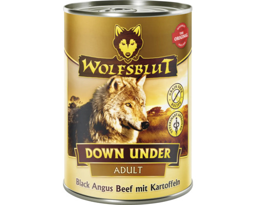 Hundefutter nass WOLFSBLUT Down Under Adult , Black Angus Rind mit Kartoffeln mit wertvollen Superfoods, getreidefrei, Glutenfrei 395 g