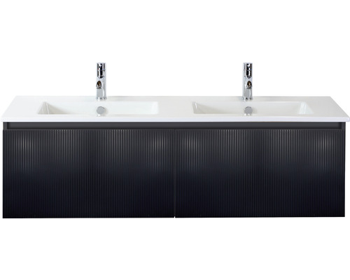 Badmöbelset 2-teilig Doppelbadmöbel Sanox Frozen 3D BxHxT 141 x 42 x 46 cm Frontfarbe schwarz matt mit Waschtisch Keramik weiß 75740632