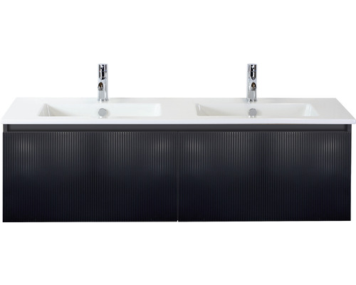 Doppelwaschbecken mit Unterschrank Sanox FROZEN 3D BxHxT 141x42x46 cm Frontfarbe schwarz matt 75740632 Doppelwaschbecken mit Unterschrank Sanox FROZEN 3D BxHxT 141x42x46 cm Frontfarbe schwarz matt 75740632
