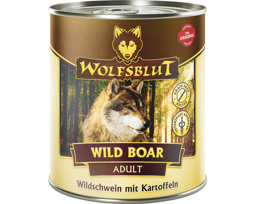 Hundefutter nass WOLFSBLUT Wild Boar Adult , Wildschwein mit Kartoffeln mit wertvollen Superfoods, getreidefrei, Glutenfrei 800 g
