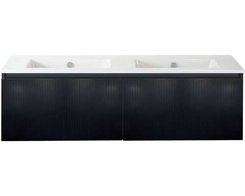 Badmöbelset 2-teilig Doppelbadmöbel Sanox Frozen 3D BxHxT 141 x 42 x 46 cm Frontfarbe schwarz matt mit Waschtisch Keramik weiß 75740732