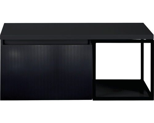 Waschtischunterschrank Sanox Frozen 3D BxHxT 100 x 43 cm x 45 cm Frontfarbe schwarz matt mit Waschtischplatte und Seitenregal