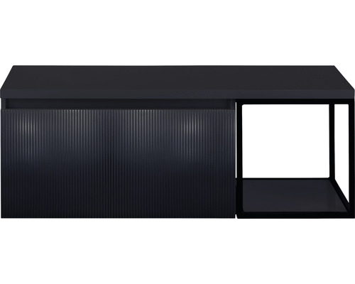 Waschtischunterschrank Sanox Frozen 3D BxHxT 120 x 43 cm x 45 cm Frontfarbe schwarz matt mit Waschtischplatte und Seitenregal