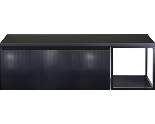 Waschtischunterschrank Sanox Frozen 3D BxHxT 140 x 43 cm x 45 cm Frontfarbe schwarz matt mit Waschtischplatte und Seitenregal