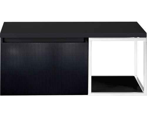 Waschtischunterschrank Sanox Frozen 3D BxHxT 100 x 43 cm x 45 cm Frontfarbe schwarz matt mit Waschtischplatte und Seitenregal weiß matt