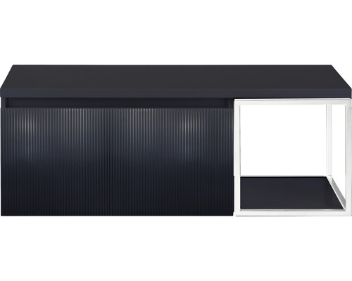 Waschtischunterschrank Sanox Frozen 3D BxHxT 120 x 43 cm x 45 cm Frontfarbe schwarz matt mit Waschtischplatte und Seitenregal weiß matt