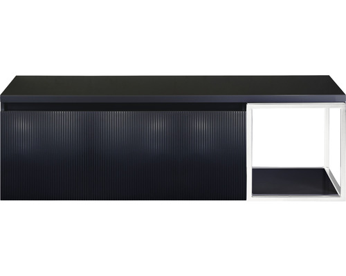 Waschtischunterschrank Sanox Frozen 3D BxHxT 140 x 43 cm x 45 cm Frontfarbe schwarz matt mit Waschtischplatte und Seitenregal weiß matt