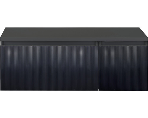 Waschtischunterschrank Sanox Frozen 3D BxHxT 120 (80/40) x 43 cm x 45 cm Frontfarbe schwarz matt mit Waschtischplatte