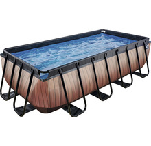 Aufstellpool Framepool-Set EXIT WoodPool rechteckig 400x200x100 cm inkl. Kartuschenfilteranlage & Leiter Holzoptik