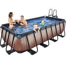 Aufstellpool Framepool-Set EXIT WoodPool rechteckig 400x200x100 cm inkl. Kartuschenfilteranlage & Leiter Holzoptik