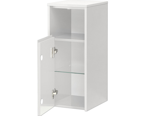 Weißer Hängeschrank mit Tür und Glasböden