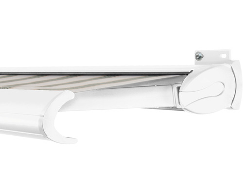 SOLUNA Kassettenmarkise Exclusiv 3,5x2 Stoff Dessin 7852 Gestell RAL 9016 verkehrsweiß Antrieb rechts inkl. Motor und Wandschalter