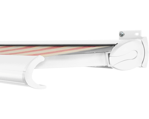 SOLUNA Kassettenmarkise Exclusiv 2,5x2 Stoff Dessin 8430 Gestell RAL 9016 verkehrsweiß Antrieb rechts inkl. Motor und Wandschalter