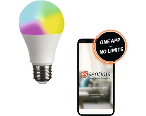essential Smart Home LED-Lampe A60 dimmbar E27/10W (60W) 806 lm warmweiß- tageslichtweiß + RGB