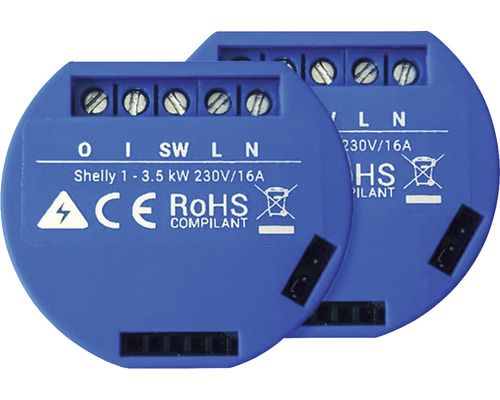 Zwei Shelly 1 Schalter 3,5 Kilowatt 230 Volt 16 Ampere