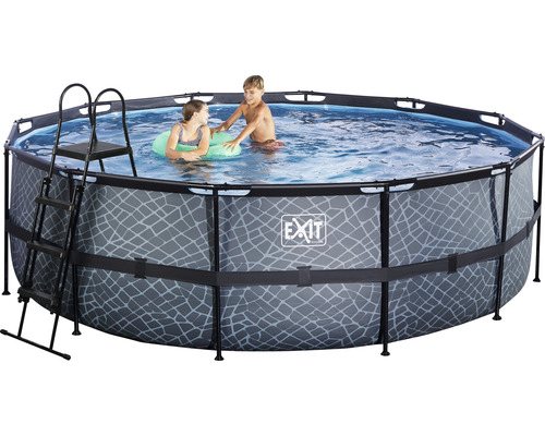 Aufstellpool mit Leiter und zwei Kindern im Wasser