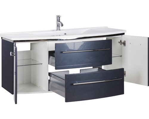 Waschtischunterschrank mit Waschbecken, zwei Schubladen und zwei Türen