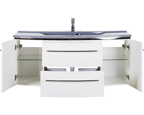 Waschbeckenunterschrank mit zwei Schubladen und zwei offenen Fächern