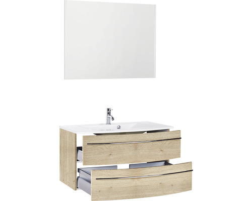 Badezimmerset mit Waschbeckenunterschrank mit zwei Schubladen und Spiegel
