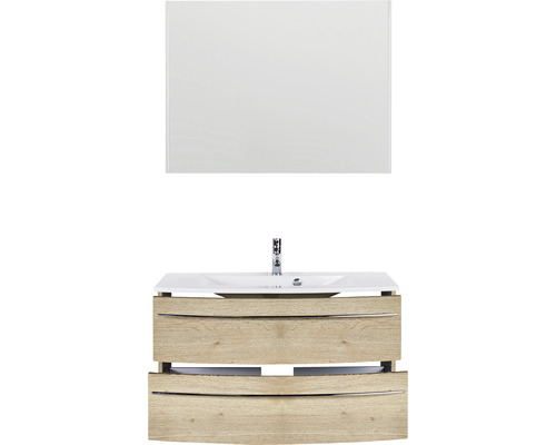 Badezimmerset mit Waschbeckenunterschrank, Waschbecken und Spiegel