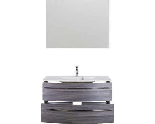 Waschtischkombination mit Spiegel, Waschbecken, Unterschrank und zwei Schubladen