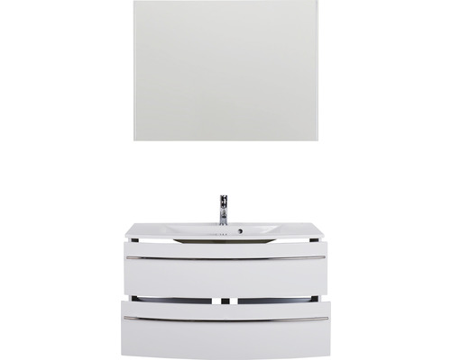 Badezimmerensemble mit Waschtischunterschrank, Waschbecken und Spiegel für das Badezimmer