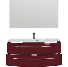Badmöbel-Set Marlin 3040 Frontfarbe rot glanz 3-teilig mit Keramik-Waschtisch weiß BxHxT 121 x 198,2 x 51 cm mit Spiegel-thumb-5