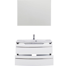 Badmöbel-Set Marlin 3040 Frontfarbe weiß hochglanz 3-teilig mit Mineralmarmor-Waschtisch granit weiß BxHxT 92,4 x 198,2 x 48 cm mit Spiegel-thumb-4