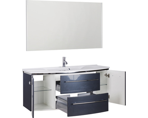 Waschtisch mit Spiegel, Unterschrank, Waschbecken und Armatur