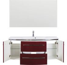 Badmöbel-Set Marlin 3040 Frontfarbe rot glanz 3-teilig mit Mineralmarmor-Waschtisch granit weiß BxHxT 122 x 198,2 x 48 cm mit Spiegel-thumb-4