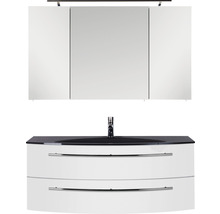 Badmöbel-Set Marlin 3040 Frontfarbe weiß hochglanz 3-teilig mit Glas-Waschtisch BxHxT 120,4 x 198,2 x 47,9 cm mit Spiegelschrank-thumb-3