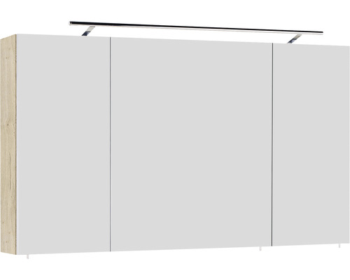 Spiegelschrank Marlin Bad 120 x 17,5 x 74 cm Eiche weiß matt 3-türig LED IP 20