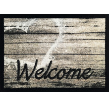Fußmatte mit Willkommensgruß im Holzdesign