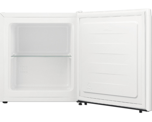 Geöffneter Minikühlschrank mit Glasablage