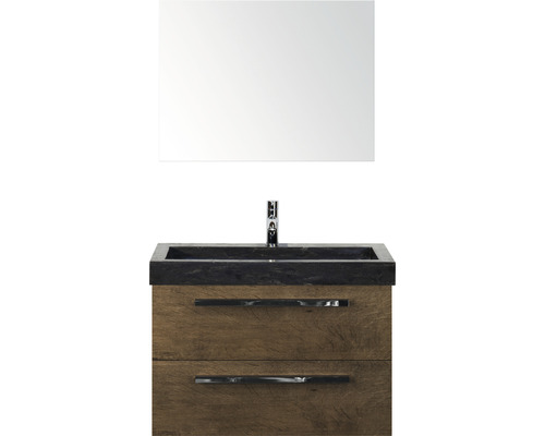 Waschtischkombination mit Spiegel, Waschbecken, Unterschrank und zwei Schubladen