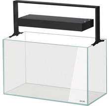 Rechteckiges Aquarium mit schwarzer Aquariumlampe