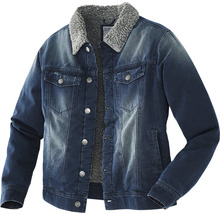 Jeansjacke mit Kragen in Teddyfelloptik