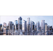 Illustration einer modernen Stadtlandschaft mit futuristischer Architektur