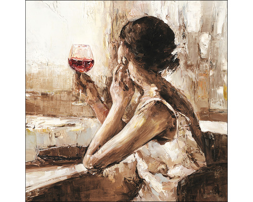 Glasbild Girl With Wine Glas 80x80 cm-0