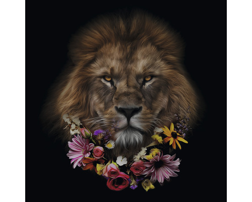 Glasbild Flowered Lion 50x50 cm