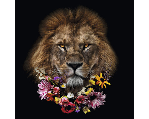 Leinwandbild Flowered Lion 40x40 cm Löwenkopf mit Blumenkranz