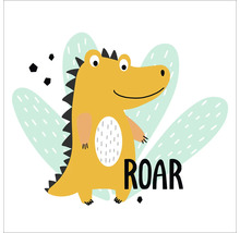 Illustration eines gelben Dinosauriers mit dem Schriftzug ROAR