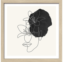 Gerahmtes Bild mit Strichzeichnung von Gesicht und Blume