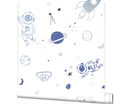 Tapete mit Astronauten, Raketen, Planeten und Sternen