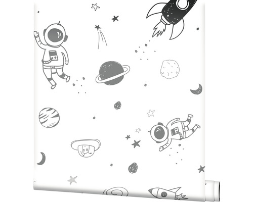 Tapetenrolle mit Astronauten-, Raketen- und Planetenmuster