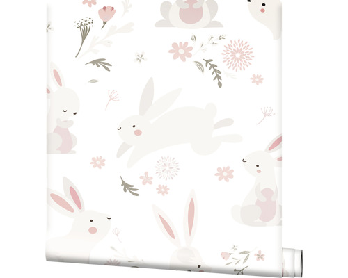 Tapetenrolle mit Hasen- und Blumenmuster