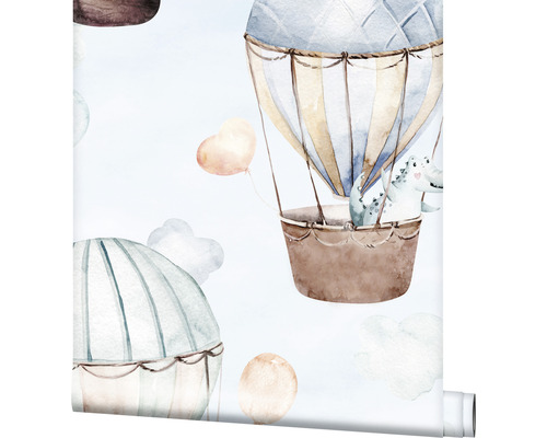 Tapetenrolle mit Heißluftballons und Dinosaurier Illustration