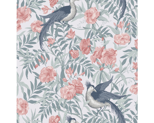Vliestapete 114895 Laura Ashley Osterley Blau Pink Vliestapete mit Vogel- und Blumenmuster